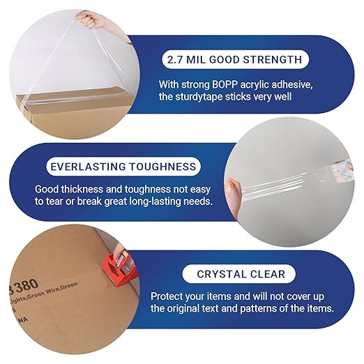 TegmenSeal Heavy Duty Clear Packing Tape with Dispenser Combo for Shipping, Moving & Storage,Thicker Clear Packing Tape,1.88 inches Wide, 60 Yards Per Roll, 60 Total Yards