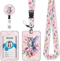 Bird Badge Holder with Retractable Lanyard, Pink Lanyards for ID Badges Name Tags Vertical Card Holder, Detachable Lanyard Badge Reel Retractable, Teacher Nurse Workers Women Office Gifts