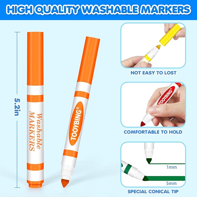 TooyBing Washable Markers Bulk (288 Count), 12 Assorted Colors, Washable Markers for Kids Classroom School, Broad Tip Durable for Back to Classroom Art School Supplies Essentials