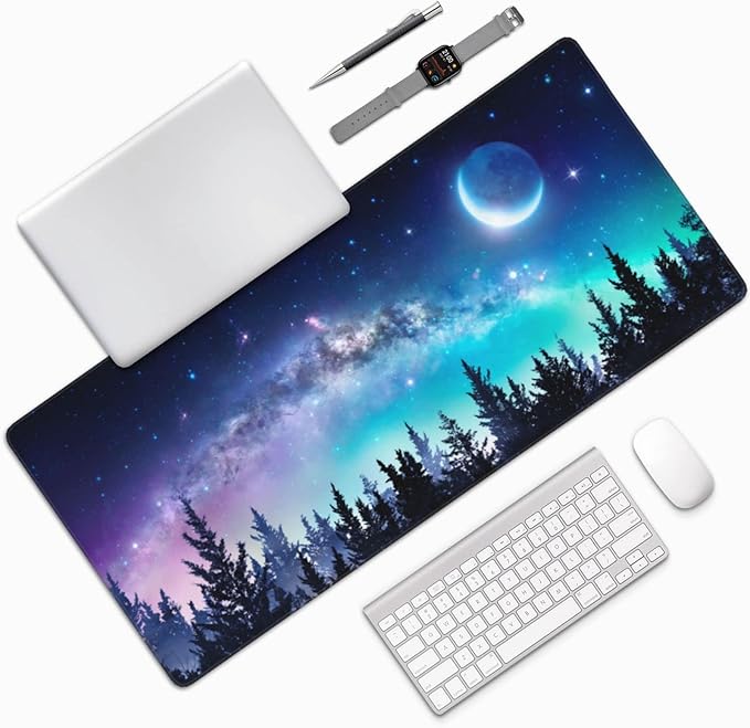 CANFLASHION Gaming Mouse Pad,Large Mouse Pads for Desk,Non-Slip Rubber Base Extended Mousepad,XXL Keyboard Mouse Mat,Computer Keyboard Desk Pad with Stitched Edges,35.4x15.8inch,Clear Stary Night