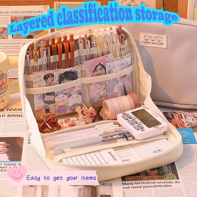 Fcteap Pencil Case Pouch Box Cute Kawaii Large Capacity Aesthetic Zipper Pen Holder Organizer Bag for Office Workspace Supplies Desk Accessories Travel (Light Pink)