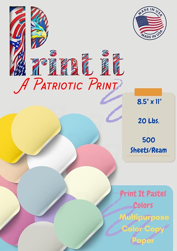 Printit Colors Multipurpose Paper, 20 lbs., 8.5" x 11", Salmon, 500 Sheets/Ream – Premium Colored Copy Paper for Printing, School, and Office Use