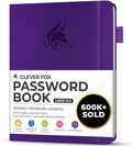 Clever Fox Password Book with alphabetical tabs. Internet Address Organizer Logbook. Large Password Keeper for Website Logins (Purple)