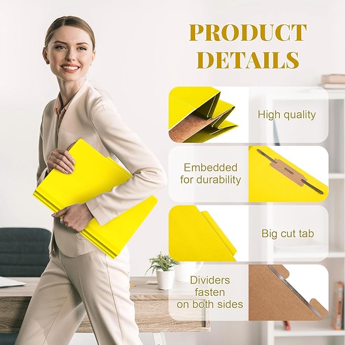 Skyygemm 60 Pcs Classification Folders Letter Size, 1 Divider Pressboard File Folder with Fasteners, Expanding File Organizer Bulk for School Teachers, Office Employee, Coworker, Staff (Yellow)