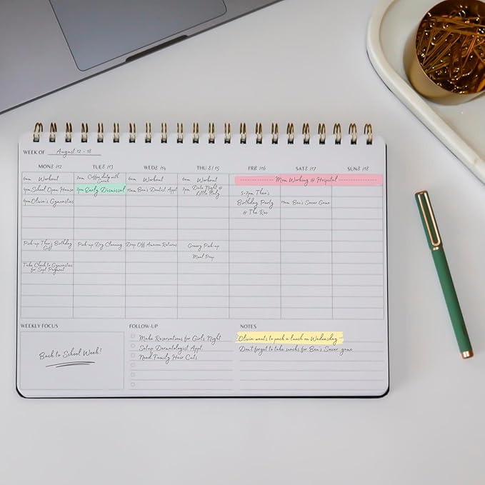 Merely Home Undated Weekly Planner | 8.25” x 11.75” Work To-Do Notebook | ADHD Academic Organizer | Multi-Layout | Men and Women Planner | College Supplies | Pink | Landscape Layout