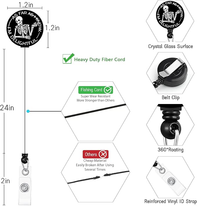 ID Badge Holder with Breakaway Lanyard, Lanyards for ID Badges Name Tags ID Card Holder, Cute Badge Reel Badge Clip Retractable, Women Teacher Nurse Office Gift, Funny Xray Skeleton Skull Design