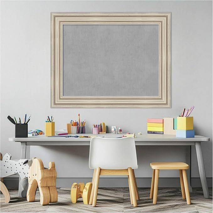 Amanti Art Silver Framed Magnetic Board 24x30 Medium Vision Board for use with Magnets, 100% Metal Sheet to Display Items as Office Decor or for Home Organization in mudroom, Kitchen or Kids Room