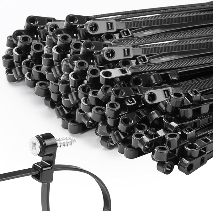 MasiStranth 1000 PCS 14 inch Black Zip Ties with Screw Hole 70lbs Mountable head Cable Ties Straps Multipurpose Heavy Duty Nylon Cable Zip Ties with Screw Mounting Hole