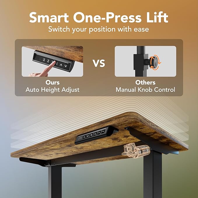 HUANUO 48" x 24" Electric Standing Desk Adjustable Height, 4 Memory Height Settings, Headphone Hook, Cable Manager, Sit Stand Up Desk for Home Office & Computer Workstation, Vintage Brown