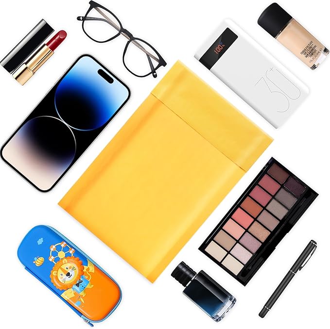 Ctarsthome 52Pack Yellow 4x8inch Kraft Bubble Mailers Small Business Mailing Packages Self-Sealing Paper Envelopes, Mailer Shipping package Strong Adhesion Padded Envelopes for Jewelry Makeup Supplies