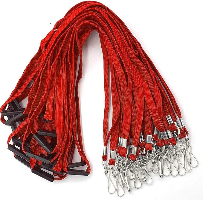 Bird Fiy Lanyards Safety Red Lanyards Neck Flat Premium Breakaway Badge Lanyard with J-Hook for ID Nametag Badge Holder (Red, 25 PCS)