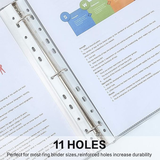 Sheet Protectors, HERKKA 600 Pack Upgrade Clear Plastic Page Protectors Sheet Reinforced 11-Hole Fit for 3 Ring Binder Fits Standard 8.5 x 11 Paper, 9.25 x 11.25 Top Loaded, Non-Acid