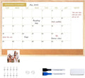 ARCOBIS Calendar Whiteboard with Cork Board, 36"x24" Wood Frame Dry Erase Calendar for Wall, Magnetic Monthly Combination Board for Home, Office, School, Kitchen, Beige