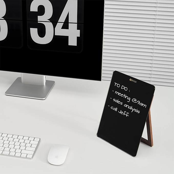 Desktop Black Glass Dry Erase Whiteboard with Reversible Wood Stand, Small Portable White Board Easel for Desk, Reusable Desk Notepad 9.5"x6.7" for Office, Home, School, Marker&Eraser Included, Yeoux