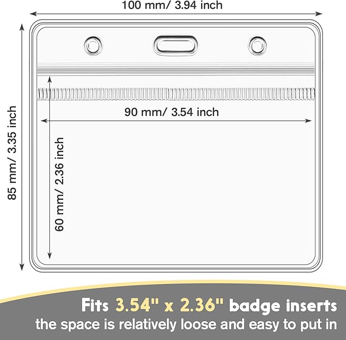 Marspark 300 Pieces Clear Plastic Horizontal Name Badge ID Card Holders with Waterproof Type Resealable Zip, 3.54 x 2.36 in, Transparent PVC Sleeve for Office Back to School Supplies