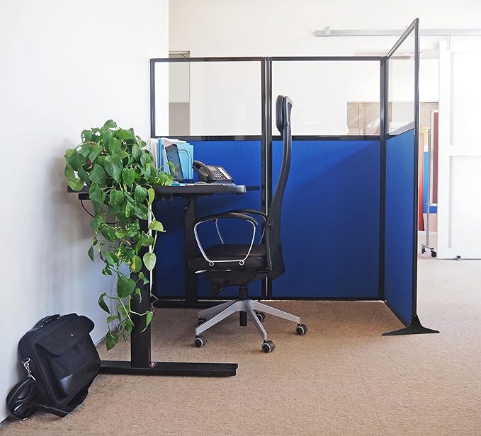 Versare Workstation Partition | Portable Wall Divider | Modern Office Cubicle | Free Standing Privacy Screen | Flexible Work Space | 66" x 70" W/Window, Blue Spruce Fabric Panels