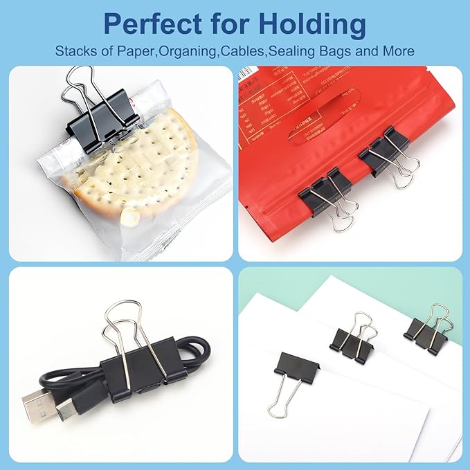 132 Pack Small Binder Clips 0.75 Inch with Container, Paper Clips Clamps, Black Office Clips, Mini Binder Clips, Clips for Paperwork, for Office and Home Supplies School