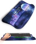 KUOSGM Ergonomic Wave Wrist Rest with Keyboard Stand, Cushioned Palm Rest, Comfortable Integrated Memory Foam for Natural Typing and Relieve Wrist Pain, Moon and Starry Sky
