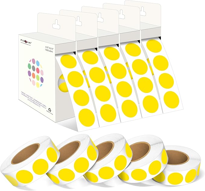 PARLAIM 3/4 Inch Roll Color Coding Labels,10000 per 10Rolls Round Permanent Adhesive Color Coding Circle Dot Stickers for Office Home (Yellow)