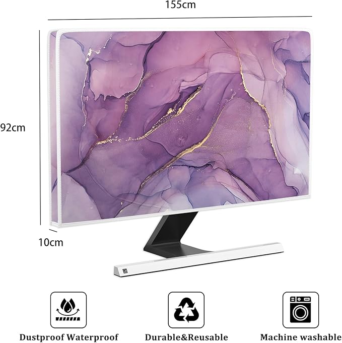 Baocicco Fashion Violet Marble Waterproof TV Dust Cover 65 Inch Anti-Static Dustproof Creative Design TV Screen Cover TV Screen Covers Sleeve Compatible with PC Desktop and TV LED LCD OLED