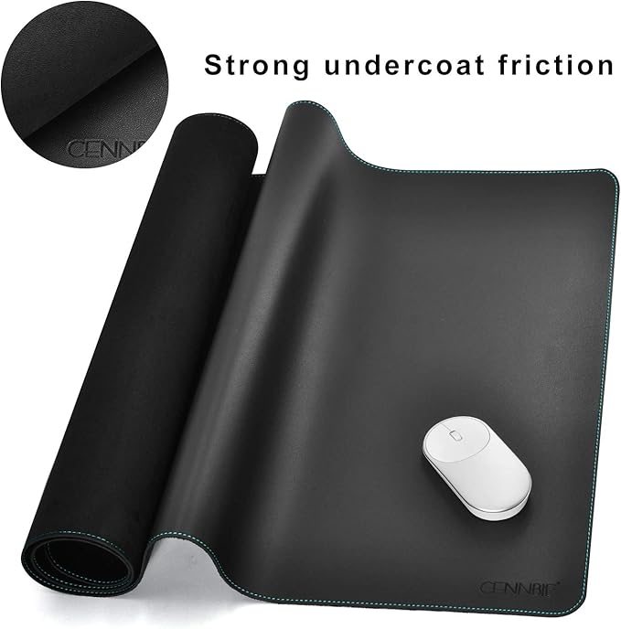 CENNBIE Leather Desk mat Protecter 47.2X19.6in Super Large, PU Leather Desk Mat Blotters Organizer with Comfortable Writing Surface(Black)