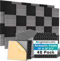 Knightsacoustic 48 Pack Sound Proof Foam Panels for Walls with Self Adhesive, 12x12x1 Acoustic Foam Panels, High Density Acoustic Panels Sound Absorbing, Fire Resistant Studio Sound Proofing Black