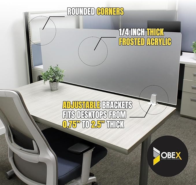 OBEX Frosted Acrylic Desk Mounted Privacy Panel, 24" x 66", Frosted