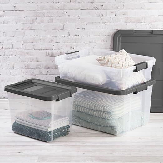 Sterilite 18-Pack Modular Stacker Box, Durable Clear Plastic Storage Bins with Latching Lids, 16 Quart - Stackable Organizing Container Boxes for Closet, Bathroom, and Office