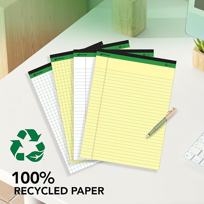KAISA Yellow Legal Pads Writing Pads Recycled Paper 8.5"x14" Wide Ruled Lined Paper Perforated 50 sheets Hard Back Notepads Large Legal Pad Writing Tablet Canary For Office Supplies (Canary 12pads)