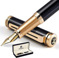 HDDNB Black Luxury Fountain Pen Set for Men and Women with Gift Box, 24K Gold Finish and Gilded Nib(Fine) with 5 Black Ink Cartridges and Converter