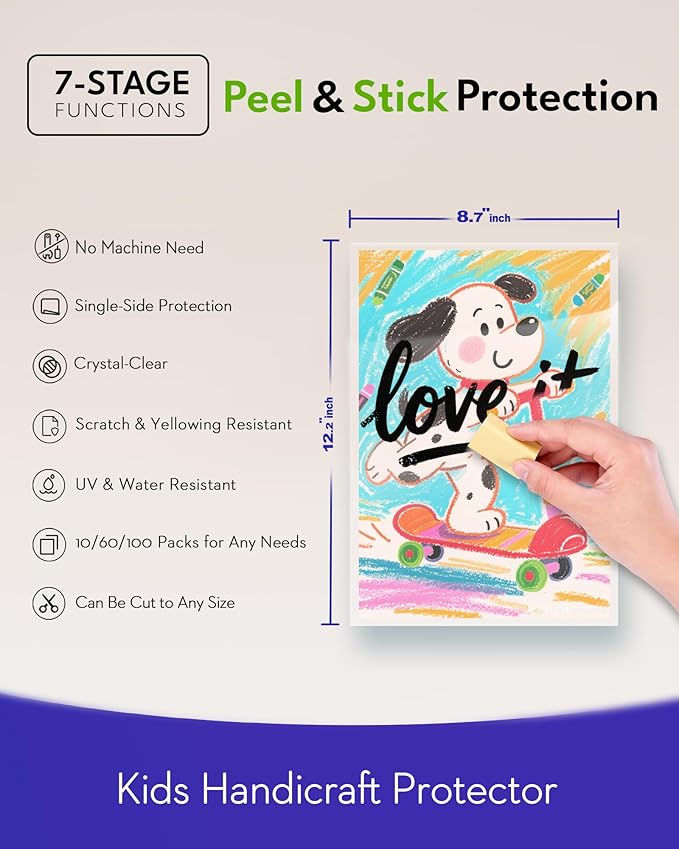 Uinkit 4mil Thicker Single-Sided Self-Adhesive Laminating Sheets 100Pack (Bulk Supply) Letter Size 8.5x11"- Bulk Laminating Paper for Businesses, Schools & Restaurants - No Heat Machine Needed