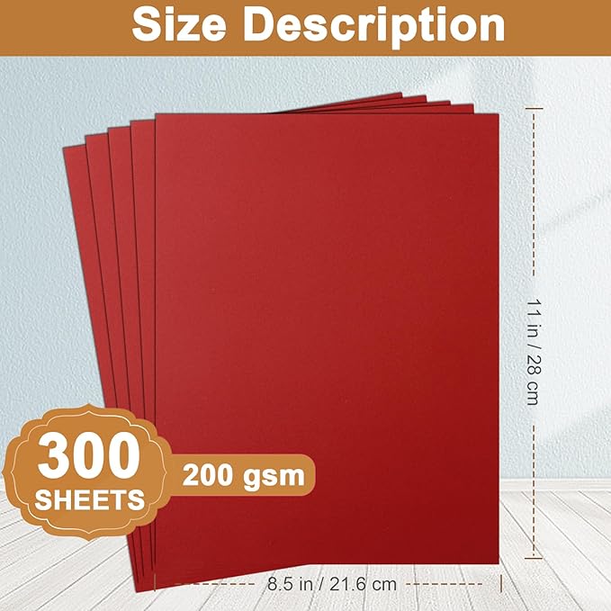 Silunkia 300 Sheets Christmas Red Cardstock 8.5 x 11 Printer Paper, 75lb Heavyweight Dark Red Paper Card Stock for Cards Making, Greeting Cards, School Crafting, Wedding Invitations