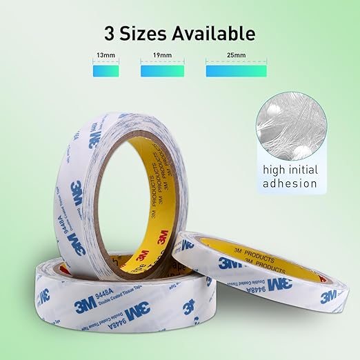 Double Sided Tape 9448A 3/4" x 33Ft Pack of 3 Made of 3M Super Sticky Adhesive Tape Ultra Thin Translucent Tissue Tape for Laptop Cell Phone Repairs Arts Crafts
