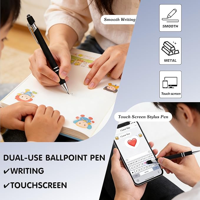 CRME Custom Pens Personalized Pen in Bulk Customized Pens Engraved Grip Retractable Ballpoint Pen with Name Text Logo 2-in-1 Stylus Pens for Touch Screens Ideal for Birthday,Party,Wedding Black Ink