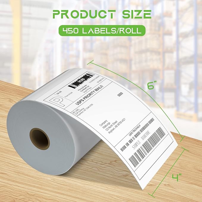 MFLABEL 4x6 Direct Thermal Shipping Labels - 4 Rolls of 450 Labels/Roll, Compatible with Zebra 2844/ZP450/ZP500/ZP505, USPS/FedEx/UPS/Amazon Shipping, Smudge-Resistant & Permanent Adhesive