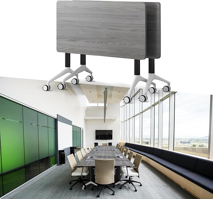 Goakwwuz Conference Room Table, Folding Conference Tables,Thicken Grey Tabletop,Flip Top Wooden Seminar Meeting Room Table for Conference Room Offices (2, Grey, 55.1”)