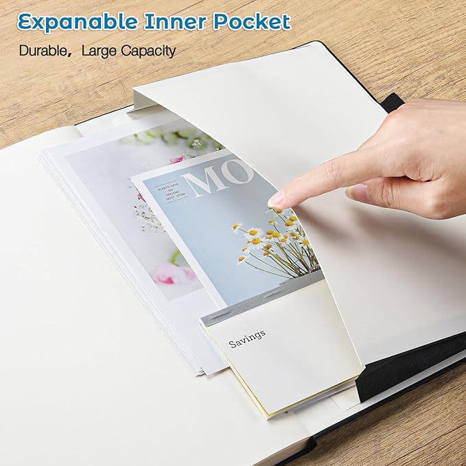 Lined Journal Notebook, 8.5" x 11" Hardcover Leather Notebook for Work, Wide Ruled Notebook Journal for Women Men, 192 Thick Paper, Lay Flat, 2 Pockets, A4 Large Journals for Writing, Navy Notebook