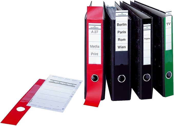 Durable Ordofix Self-Adhesive Spine Labels - Perfect for Lever Arch Files & Folders - Black - Pack of 10-60mm Width