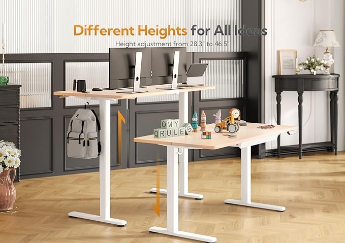 Claiks Standing Desk with Drawers, 55x24 Inch Electric Stand Up Adjustable Height Desk Computer Workstation, Natural