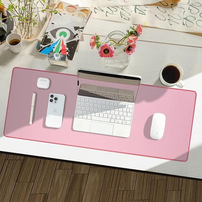 Reniteco Waterproof Large Gaming Mouse Pad with Durable Stitched Edges, Non-Slip Rubber Base, Grainy Jacquard Mouse Mat Desk Pad for Home Office Gaming, 27.6"x11.8"x0.12", Pink