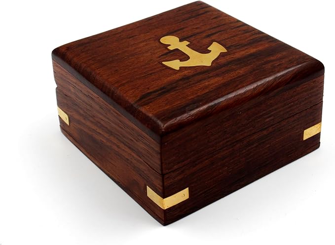 US HANDICRAFTS I Am Your Anchor, Faithful, Strength Engraved Brass Compass | Portable Sentimental Son Birthday, Graduation, Confirmation, & Baptism Gift with Wooden Box and & Chain