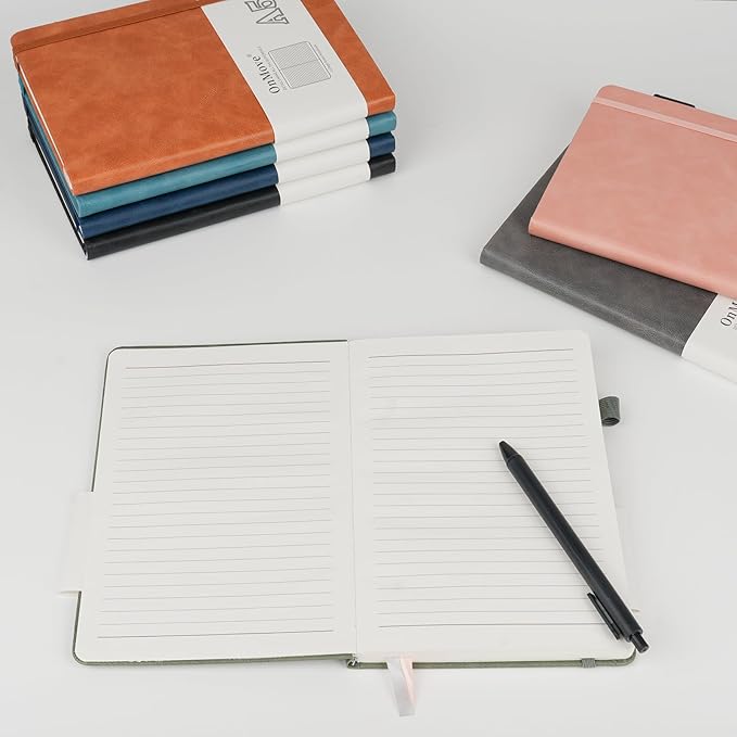 OnMove Notebooks Journal for Women Men 12 Pack Leather Hardcover with Pen Holder A5 160 Pages 100 GSM Thick Paper for Work School Lined Pink