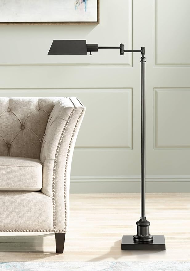 Regency Hill Jenson Traditional Farmhouse Adjustable Pharmacy Floor Lamp Standing Base Swing Arm 54" Tall Dark Bronze Metal Bright Downward Light for Living Room Reading House Bedroom