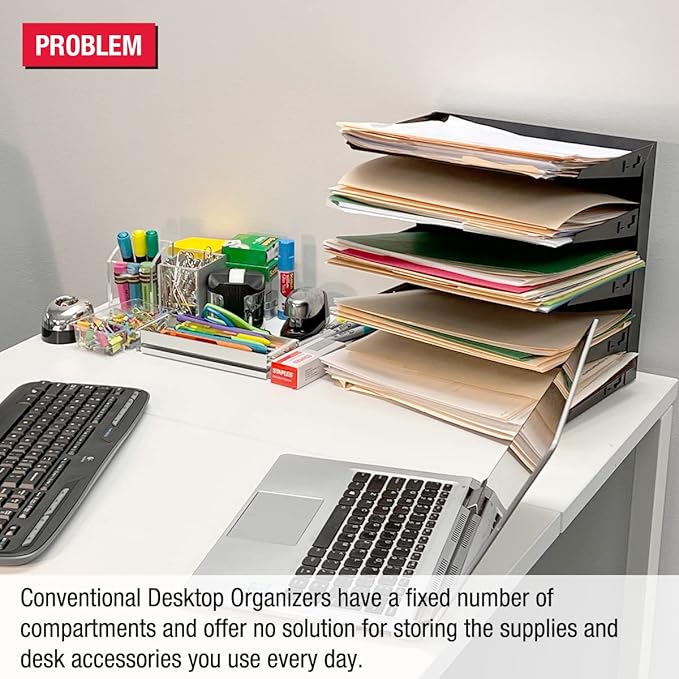 Desktop Organizer 12 Letter Tray Sorter Plus Riser Storage Base & 3 Supply Drawers - Ultimate Office TierDrop Desktop Organizer Stores All of Your Documents & Supplies in One Compact Modular System