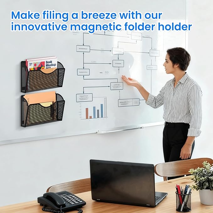 KZWKRG Magnetic File Holder, Magnetic File Folder Holder, No Drilling Installation, Magnetic Mail Holder File Organizer for Whiteboard,Office,Refrigerator,File Cabinets,Classroom