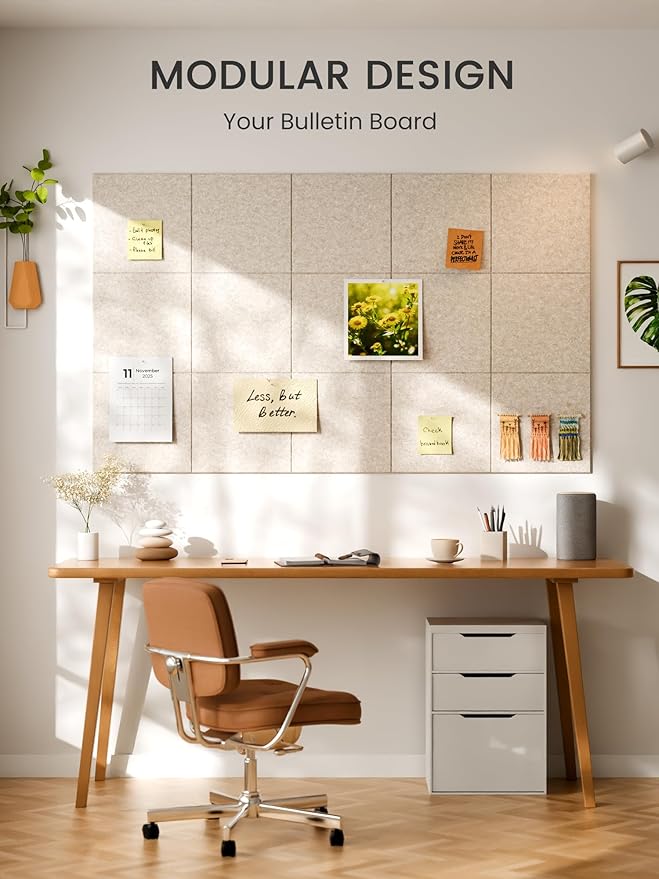 Bumusty Large Cork Board 36" x 24" Alternative - 6 Pack Felt Wall Tiles with 40 Safe Removable Adhesive Tabs, 30 Pushpins, Cork Boards for Walls Pin Board Bulletin Board Office Decor (Oatmeal)