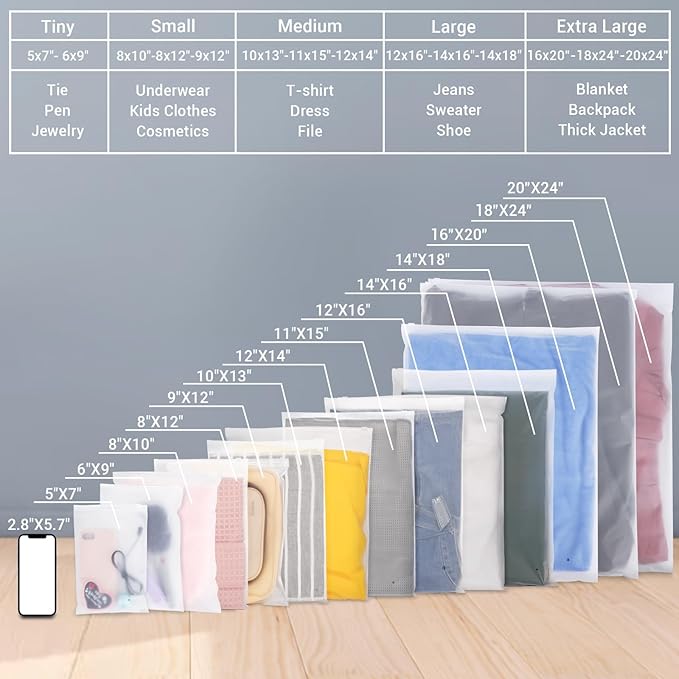 Svaldo Clothing Bags, 100 Count 20x24 inch Jumbo Extra Large Frosted Zipper Plastic Bags for Clothes, Sweater Dress, Backpack, Blanket, T Shirt Packaging Shipping, 3 Mil, with Vent Holes