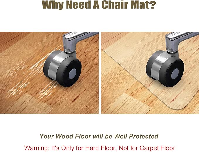 Kuyal Clear Chair Mat, Hard Floor Use, 57" x 44" Transparent Office Home Floor Protector mat Chairmats (57" x 44" Rectangle)