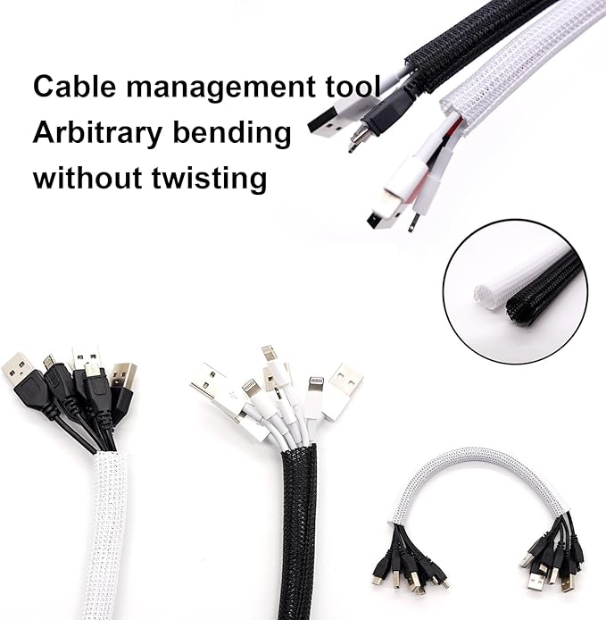 QCSIW 3/4" x50ft Braided Cable Sleeve – Pet-Proof Split Wire Loom Tubing for USB, Power, Audio/Video Cords – Expandable Chew-Resistant Sleeving, Durable Wire Management Black