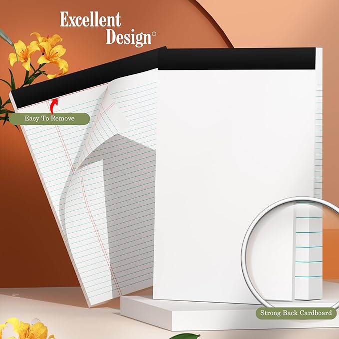 Legal Pads 8.5 x 11 White Note Pads 2 Pack - Double-Sided Printing & Perforated College Ruled Sheets - 30 Sheets Premium Thick Paper, No Ink Bleeding - Good for Office Supplies, Homework, Notes